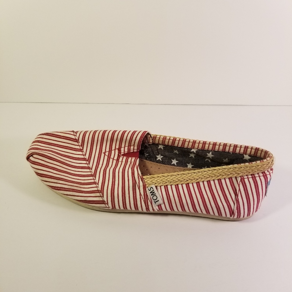 Toms Slip On Flats Striped 7.5 Women's Red White - Picture 4 of 8